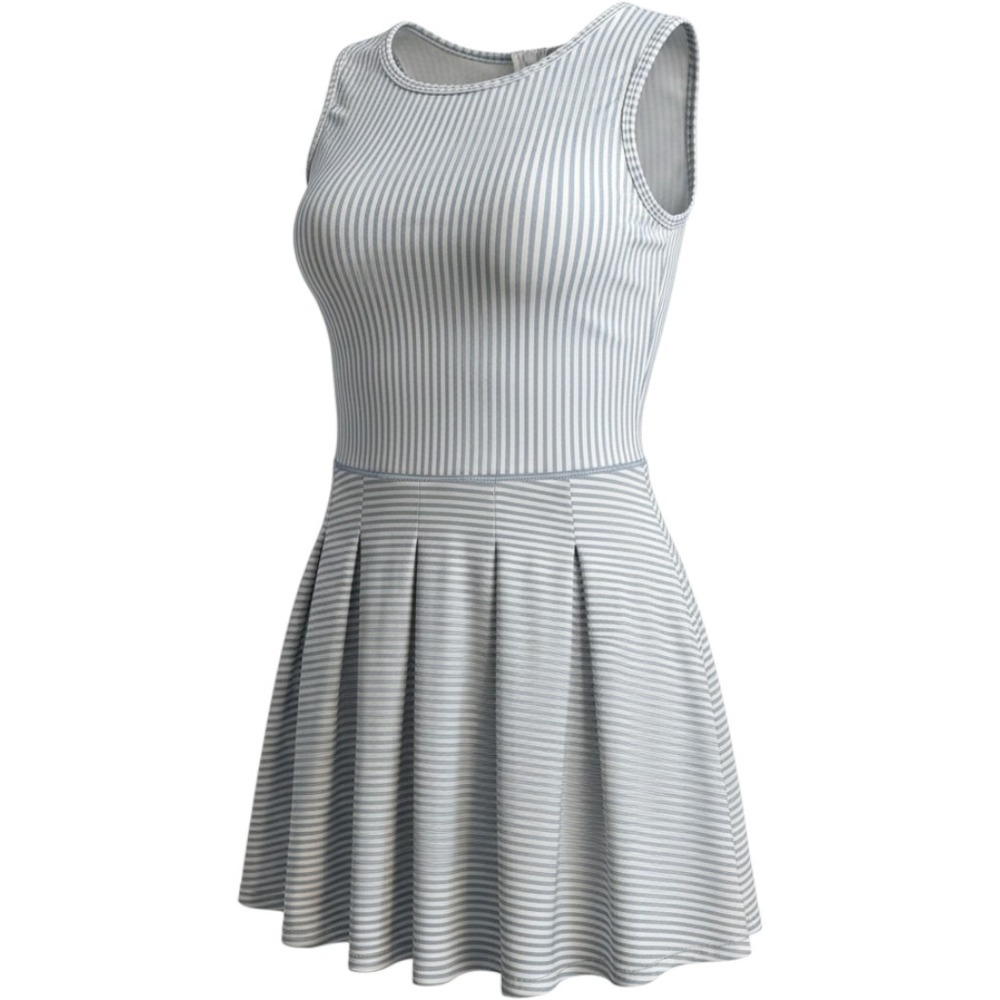 Coastal Blue White Striped Sleeveless Active Dress with Built-in Shorts Small